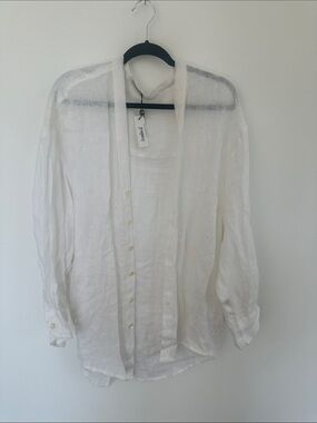 Vitamin A Sheer White Linen Shirt Jacket